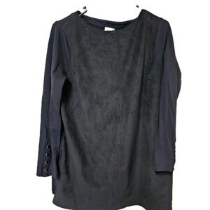 Chicos Size 1 Medium Faux Suede Tunic Top In Navy Button Accents Soft